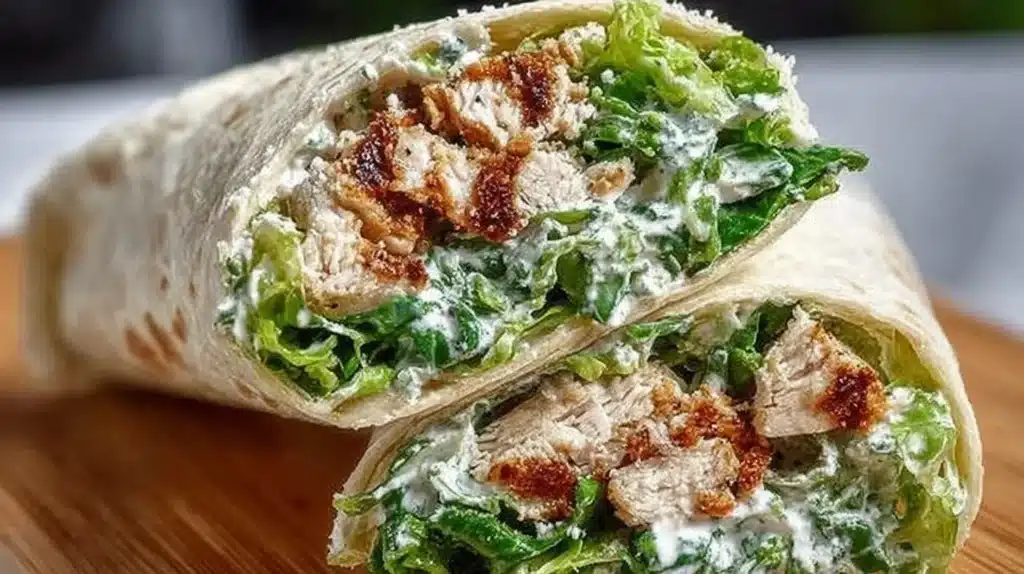 Chicken Caesar Salad Wraps served on a plate with fresh ingredients