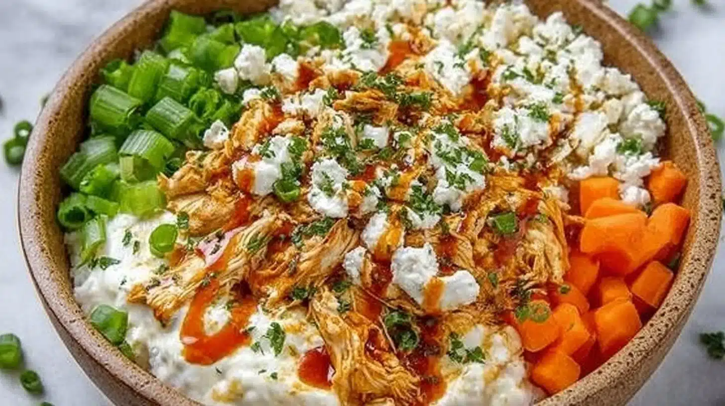 Cottage cheese dinner bowls with fresh vegetables and toppings