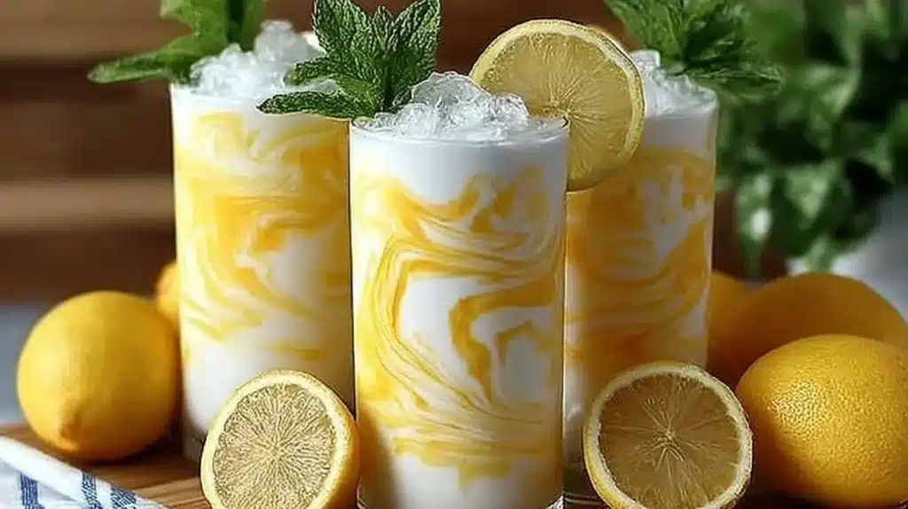 Creamy condensed milk lemonade served in a glass for a refreshing summer drink