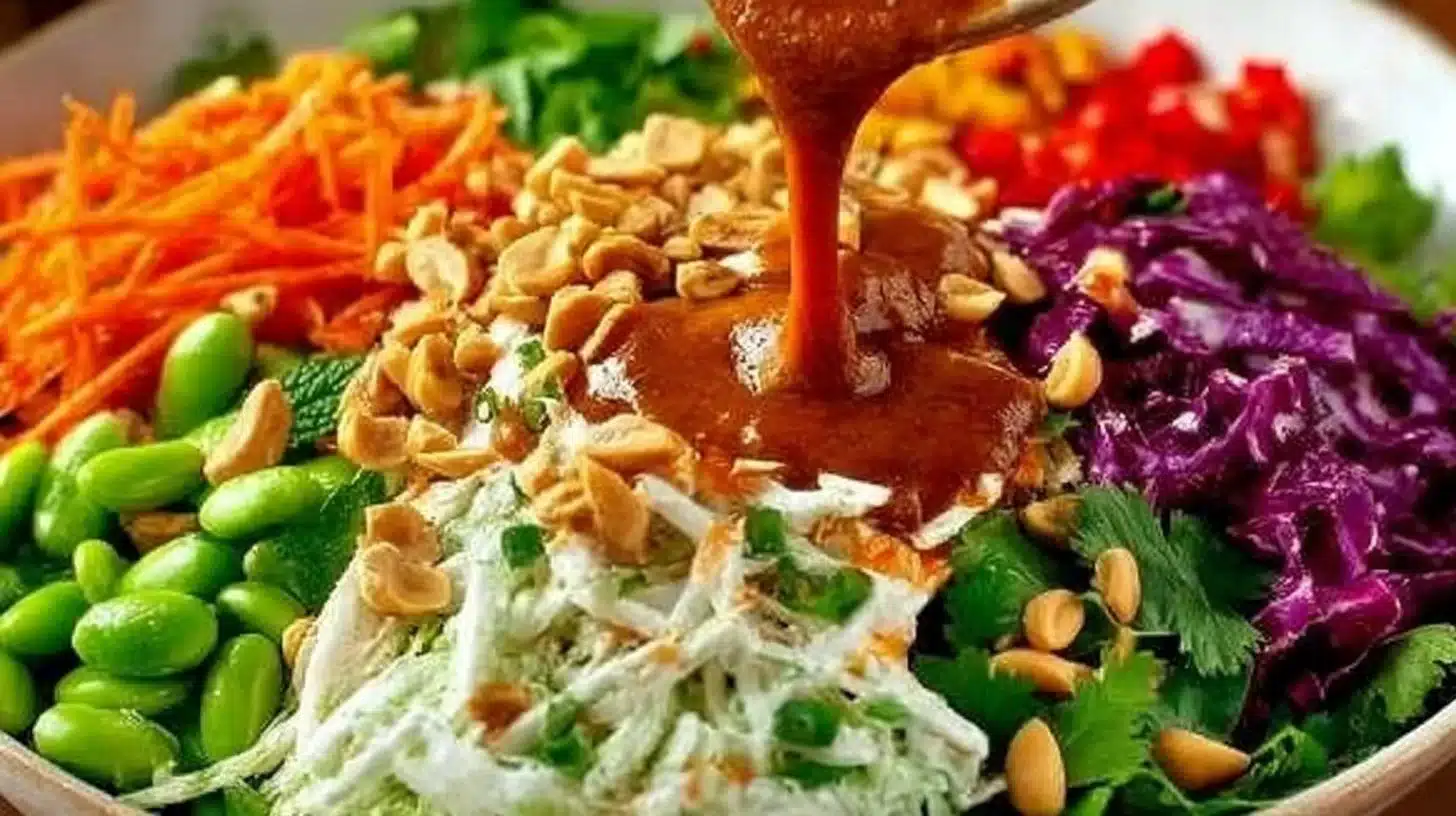 Crispy Asian Chicken Salad with Crunchy Veggies & Sesame 1 Crispy Asian Chicken Salad with crunchy veggies and sesame dressing