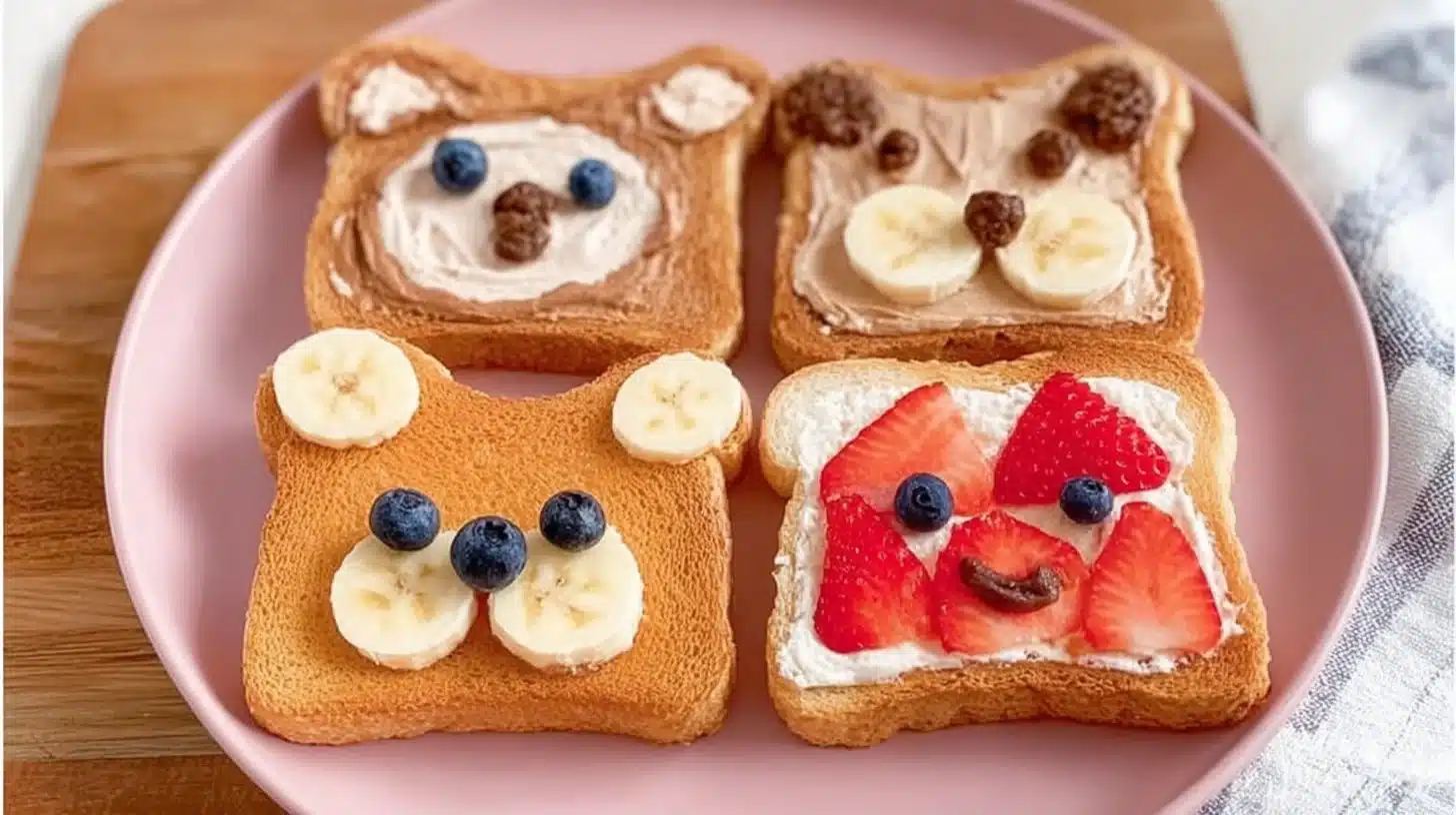 Cute Animal Face Toast for a Fun and Easy Breakfast 1 Cute animal face toast decorated with fruits and spreads