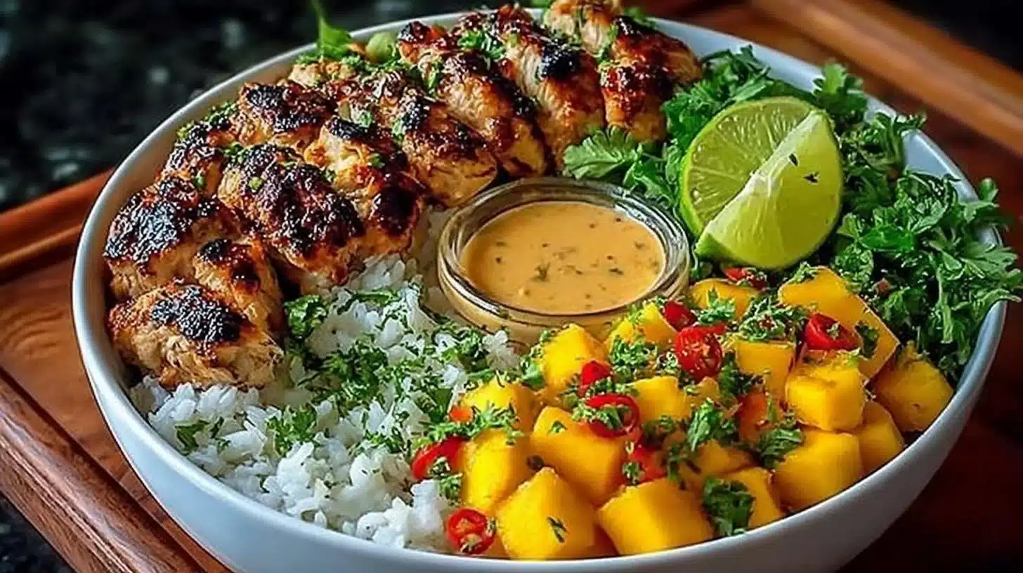 Easy 30-Minute Mango Chicken Rice Bowl Recipe for Busy Nights 1 30-minute mango chicken rice bowl served with fresh ingredients