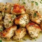 Savory Garlic Chicken Bites served with dipping sauce on a plate