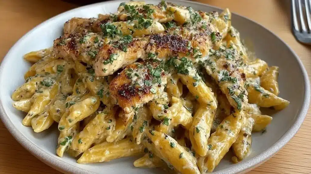 Delicious Garlic Parmesan Chicken served with pasta for a flavorful dinner.