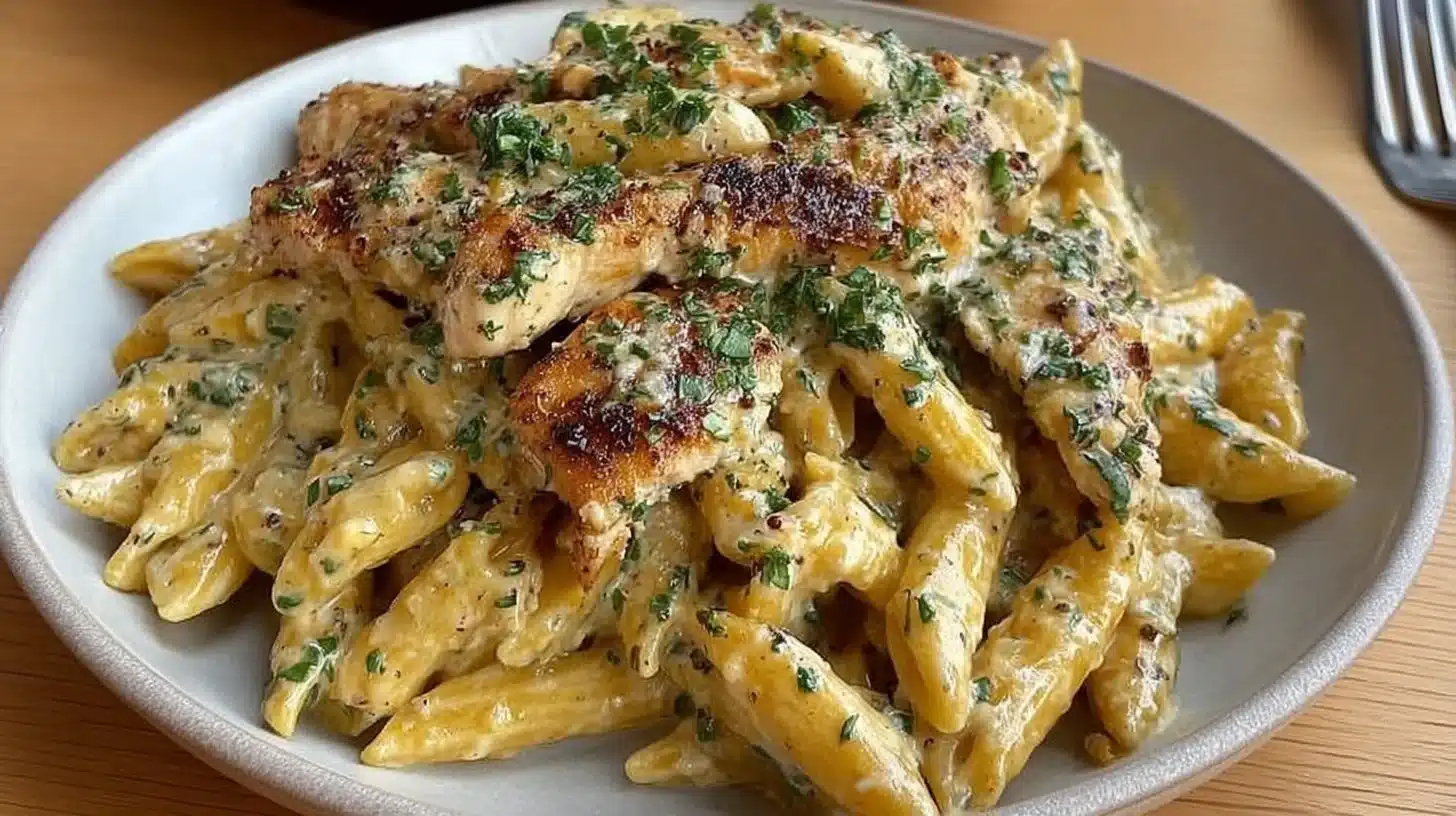 Delicious Garlic Parmesan Chicken served with pasta for a flavorful dinner.