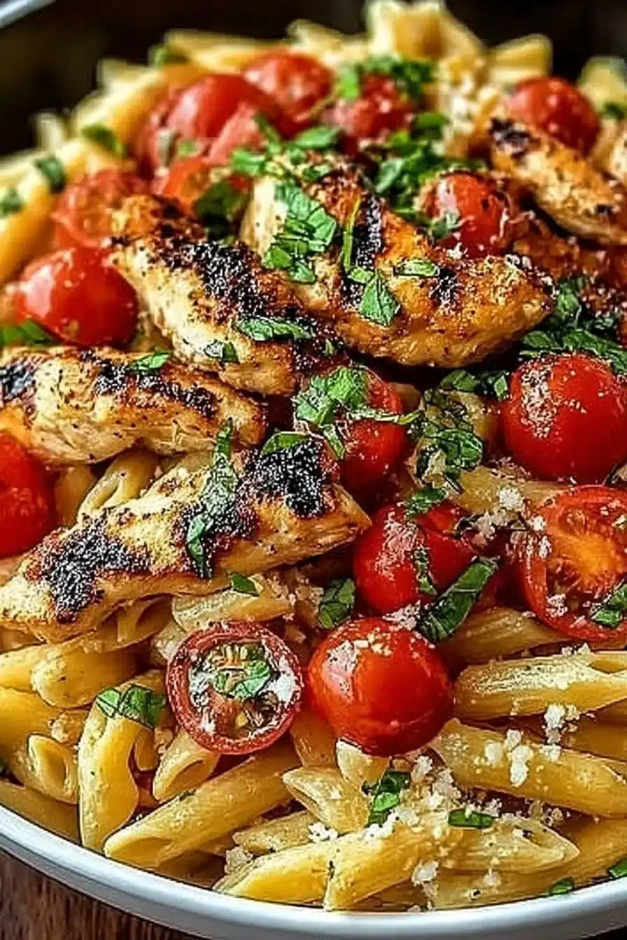 Herbed Chicken Pasta with Crispy Bruschetta Topping 2 Bruschetta Chicken Pasta
