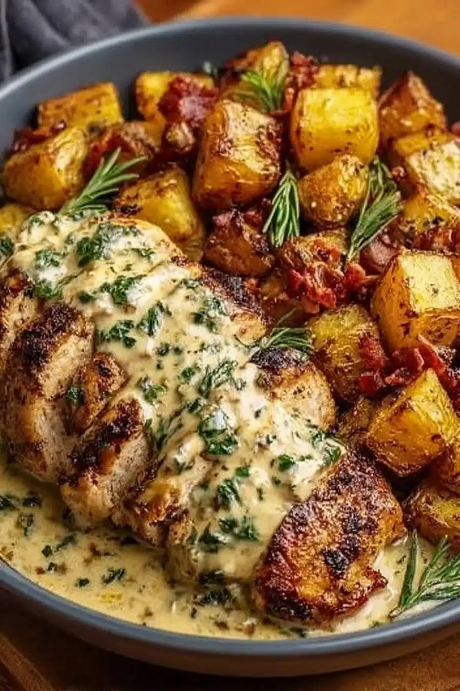 Easy High Protein Creamy Garlic Chicken & Crispy Potatoes Everyone Will Love 2 High Protein Creamy Garlic Chicken & Crispy Potatoes