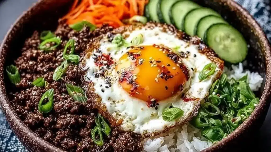 A delicious bowl of Korean Ground Beef served with rice and vegetables