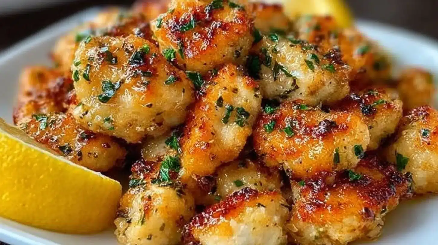 Lemon Garlic Chicken Bites for Simple Fresh Comfort Food 1 Lemon Garlic Chicken Bites served on a plate with fresh herbs