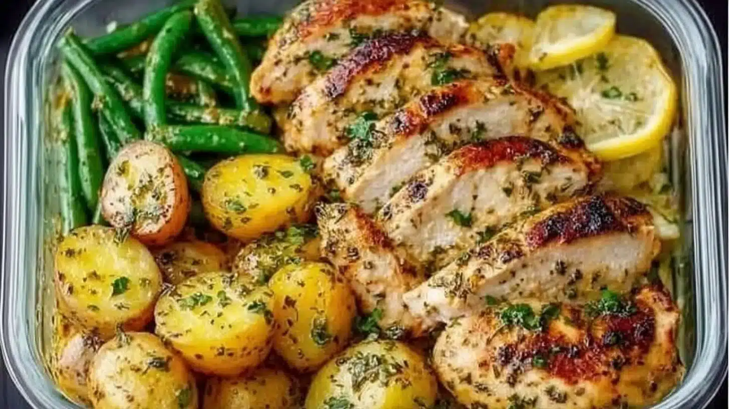 Lemon garlic chicken meal prep for weekly dinners with fresh ingredients