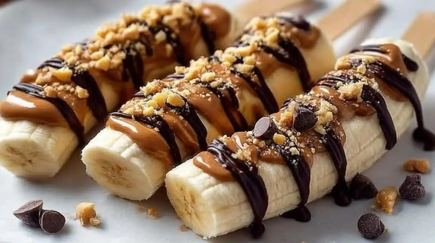 Low Calorie Frozen Banana Snickers for Easy Healthy Treats 1 Low calorie frozen banana Snickers dessert on a plate