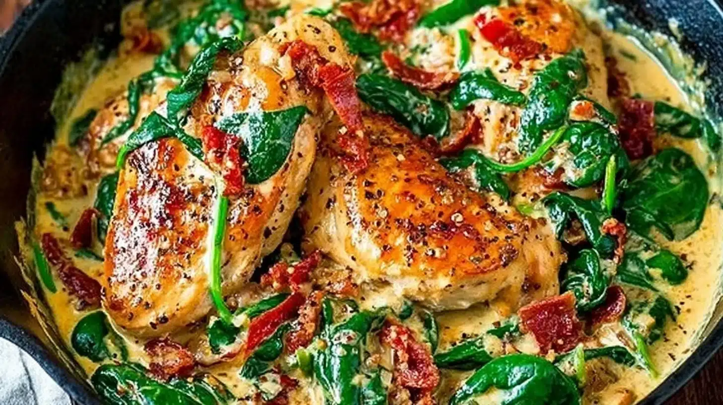 Delicious low carb creamy Tuscan chicken served on a plate with herbs