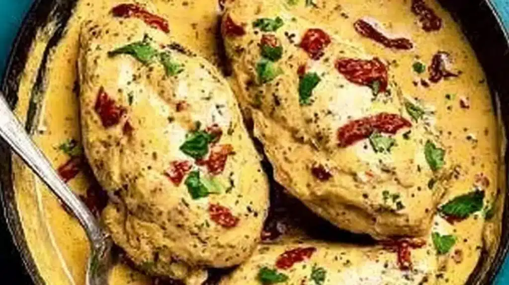 Delicious plate of Marry Me Chicken served with herbs and creamy sauce