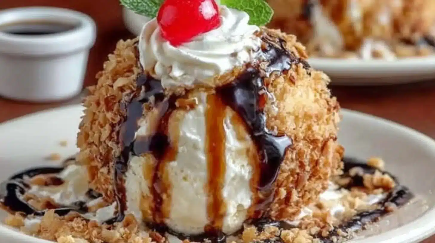 Mexican Fried Ice Cream for Easy Party Desserts 1 Delicious Mexican fried ice cream served with toppings
