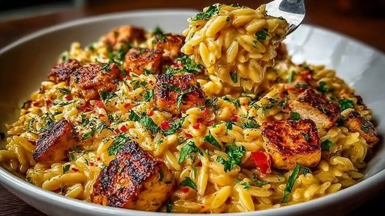 One Pot Cajun Chicken Alfredo Orzo for Easy Weeknight Dinners 1 One Pot Cajun Chicken Alfredo Orzo dish served in a bowl
