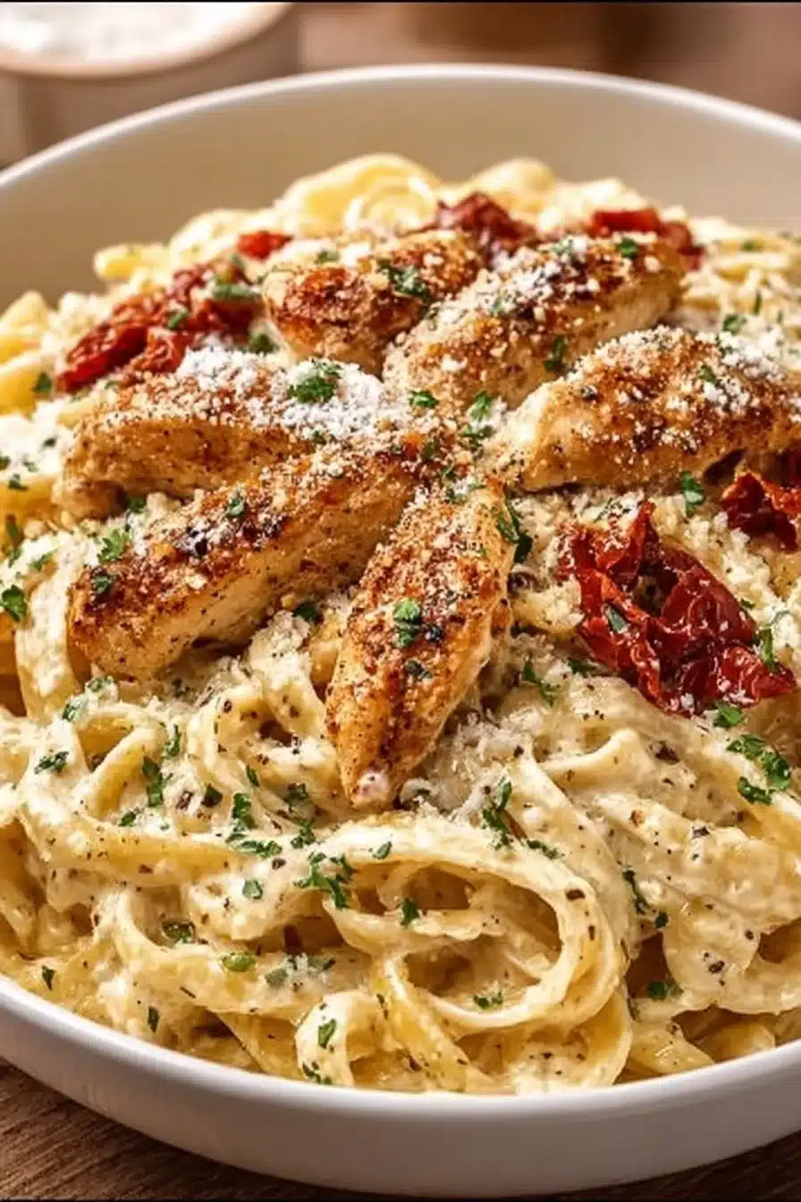 One-Pot Garlic Parmesan Chicken Pasta with Sun-Dried Tomatoes 2 Creamy Garlic Parmesan Chicken Pasta with Sun-Dried Tomatoes