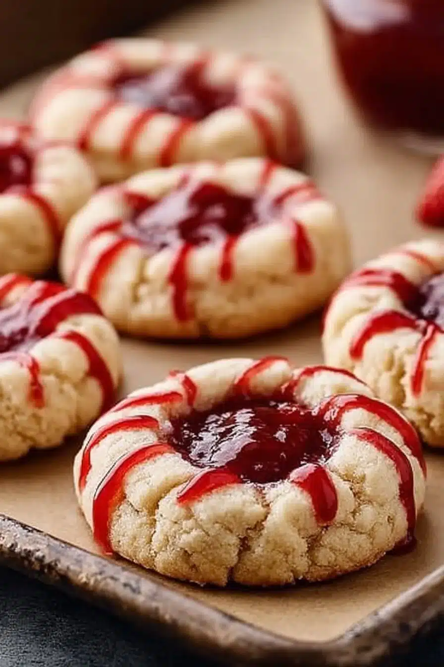 Pretty Strawberry Rhubarb Thumbprint Cookies