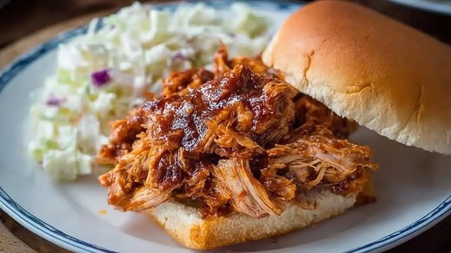 Delicious smoky barbecue chicken served on a platter with garnish.