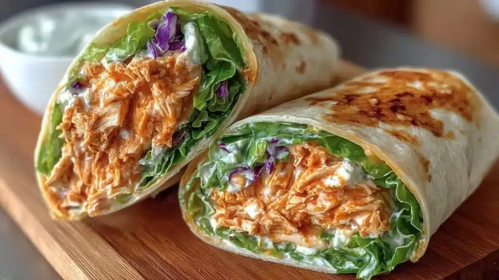 Spicy Buffalo Chicken Wraps served on a plate for two.