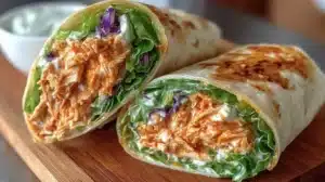 Spicy Buffalo Chicken Wraps for Two for Easy Weeknight Dinners Spicy Buffalo Chicken Wraps served on a plate for two.