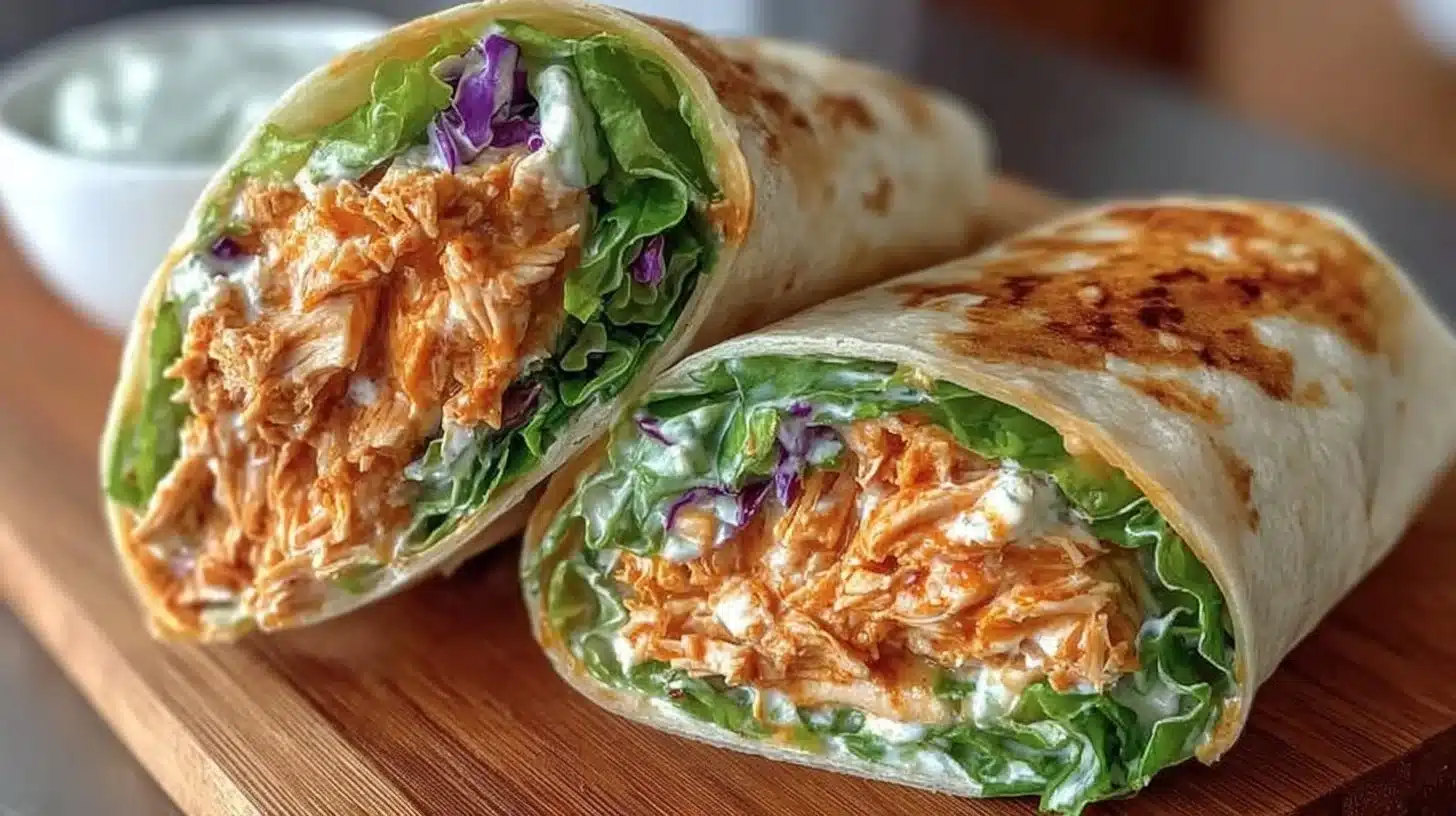Spicy Buffalo Chicken Wraps for Two for Easy Weeknight Dinners 1 Spicy Buffalo Chicken Wraps served on a plate for two.