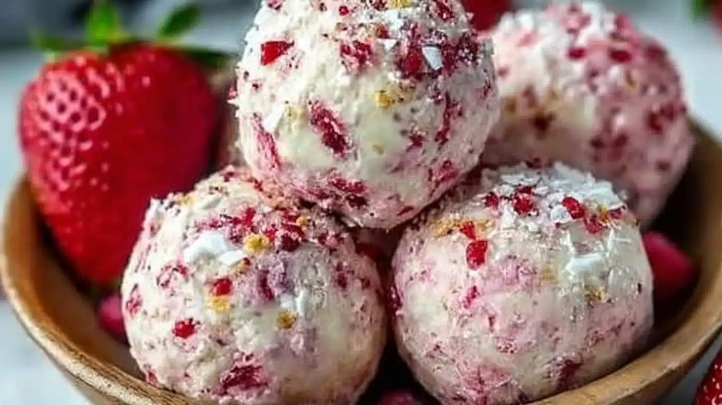 Easy Strawberry Cheesecake Protein Balls Everyone Will Love 1 Strawberry Cheesecake Protein Balls - Healthy snack option