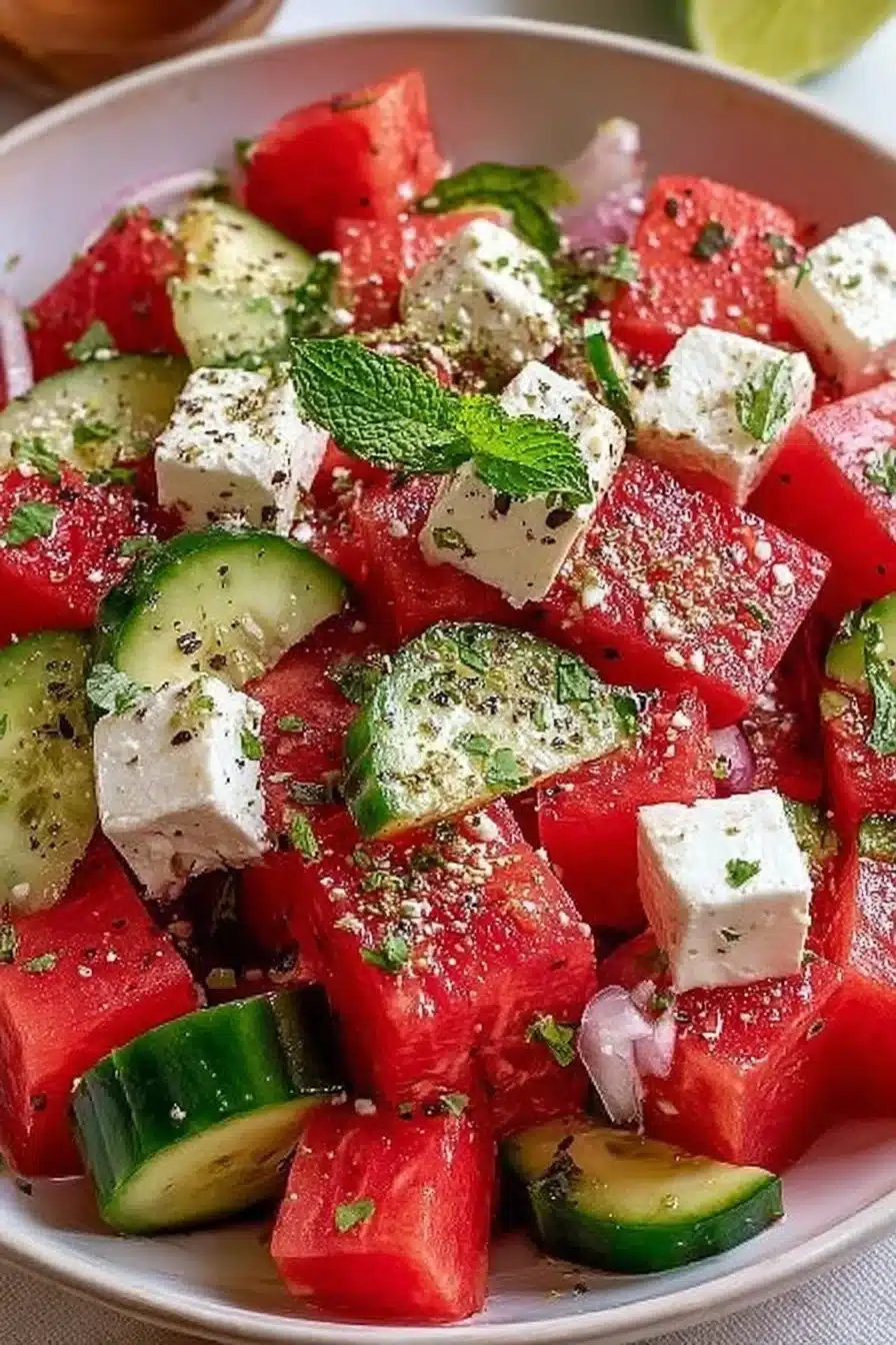 Watermelon and Cucumber Feta Salad