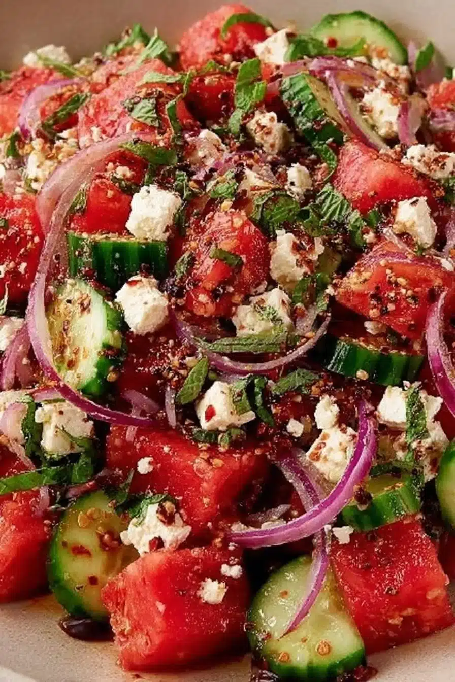 Chilled Watermelon Feta Salad with Cucumber & Mint 2 Feta, Watermelon & Cucumber Salad