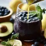 Blueberry Avocado Smoothie with lemon served in a glass