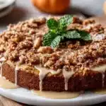 Slice of Cinnamon Streusel Pumpkin Coffee Cake on a plate
