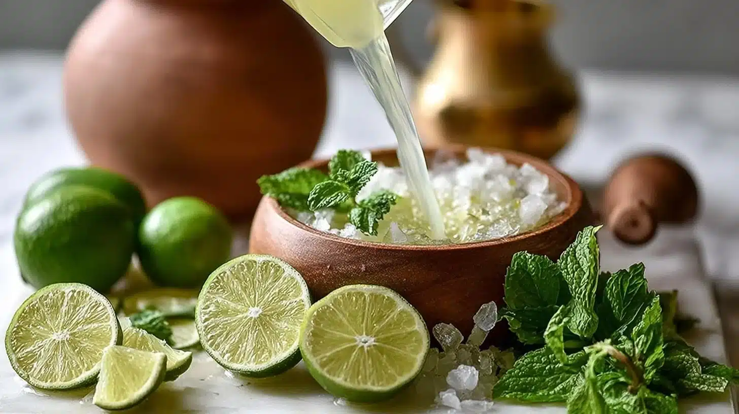 Easy Brazilian Lime Lemonade 1 Glass of easy Brazilian lime lemonade with fresh limes on the side