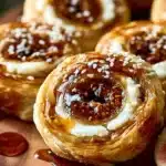 Fig and goat cheese pinwheels elegantly arranged on a serving platter.