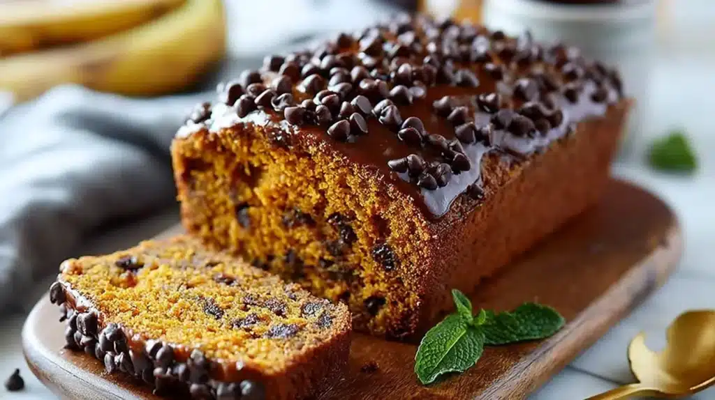 Fluffy pumpkin banana bread with chocolate chips ready for baking