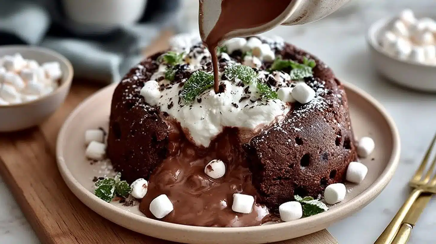 Hot Chocolate Poke Cake 1 Delicious hot chocolate poke cake topped with whipped cream and chocolate shavings