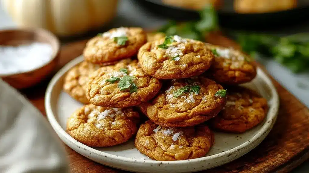 Brown butter pumpkin cookies with autumn spices on a plate