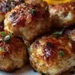 Plate of juicy ground chicken meatballs served for a quick weeknight dinner.