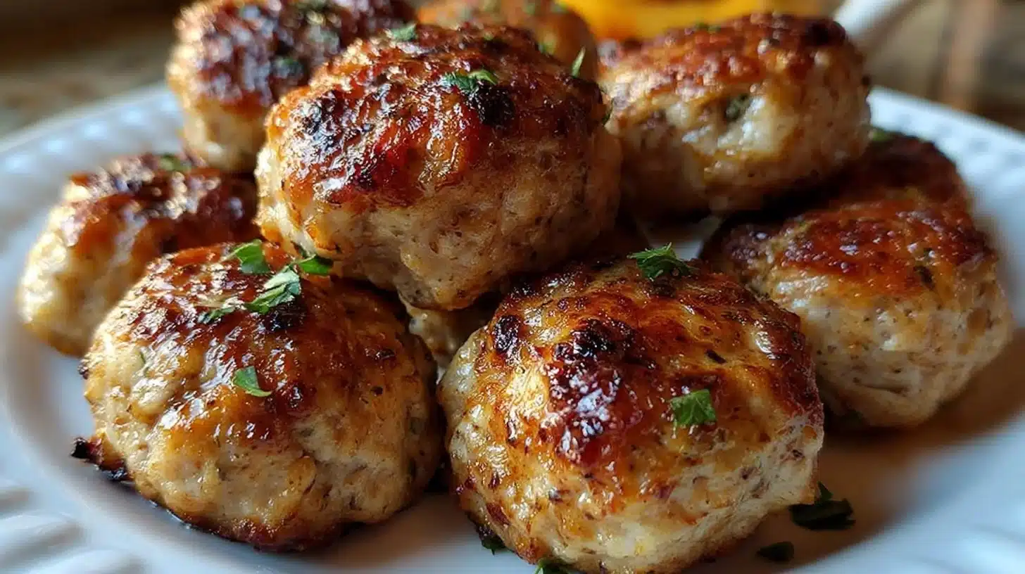 Minute Ground Chicken Meatballs: Quick, Juicy Weeknight Dinner 1 Plate of juicy ground chicken meatballs served for a quick weeknight dinner.