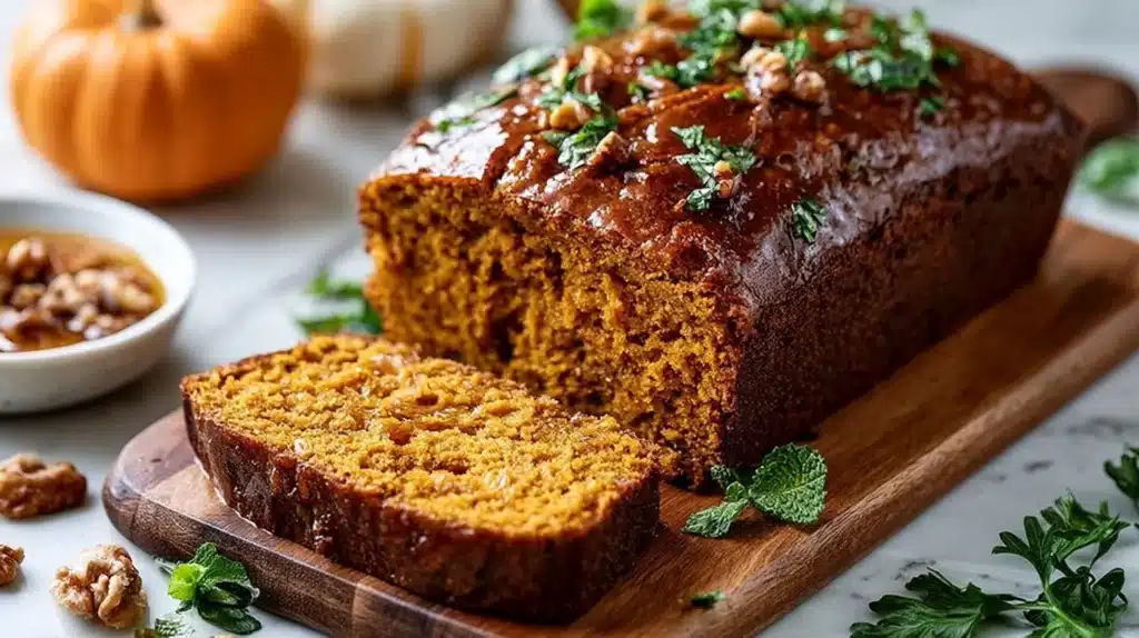 Moist Maple Pumpkin Bread fresh out of the oven, perfect for autumn baking.