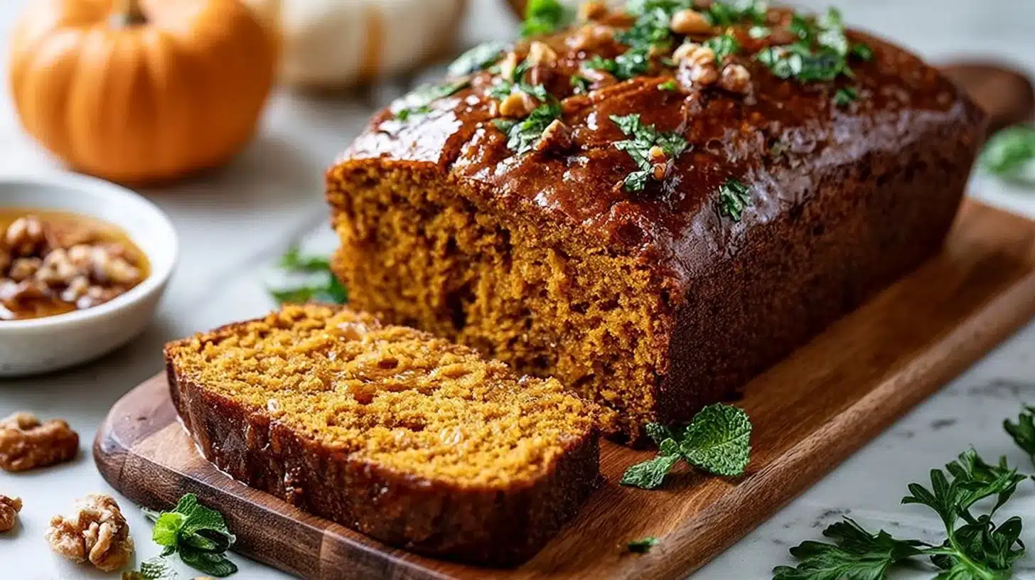 Moist Maple Pumpkin Bread fresh out of the oven, perfect for autumn baking.