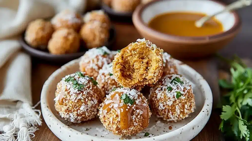 Delicious no-bake pumpkin pie truffles decorated for autumn
