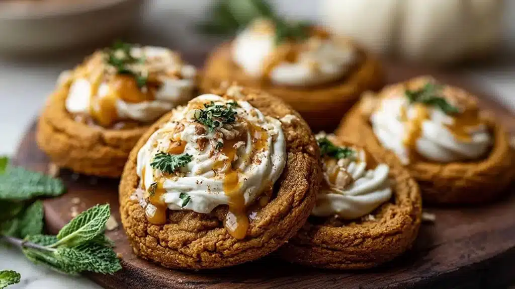 Delicious plant-based pumpkin cheesecake cookies on a plate