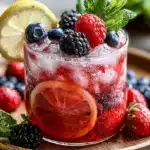 Homemade Triple Berry Lemonade with strawberries, blueberries, and raspberries.