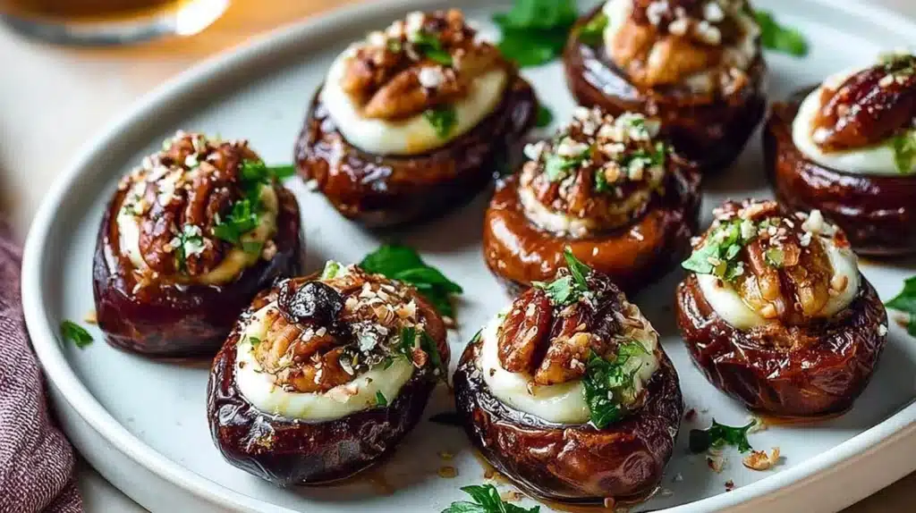 Delicious stuffed dates with various flavorful fillings for snacking.