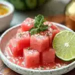 Delicious watermelon smoothie in a glass with mint leaves